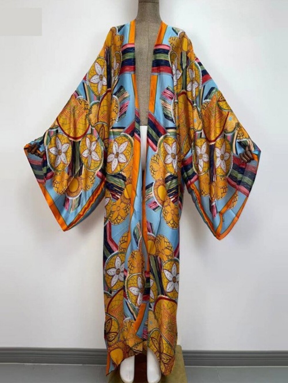 Flowy Orange Floral Oversized Long Kimono